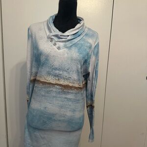 Elegant Sky Blue and White Cowl Neck Sweater